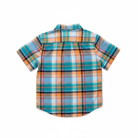 Cat & Jack Boys Short Sleeve Plaid Button-Up Shirt 100% Cotton Multicolor Medium - Picture 2 of 7